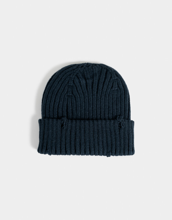 Gorro Clasico Gorro Tejido Efecto Rotura - Azul Medio