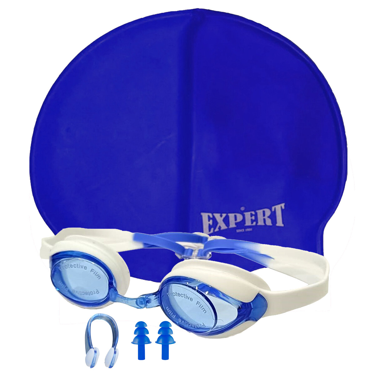 Set Natación Gorra Silicona+ Lente+ Tapones Niño Adul - Azul / Niños 