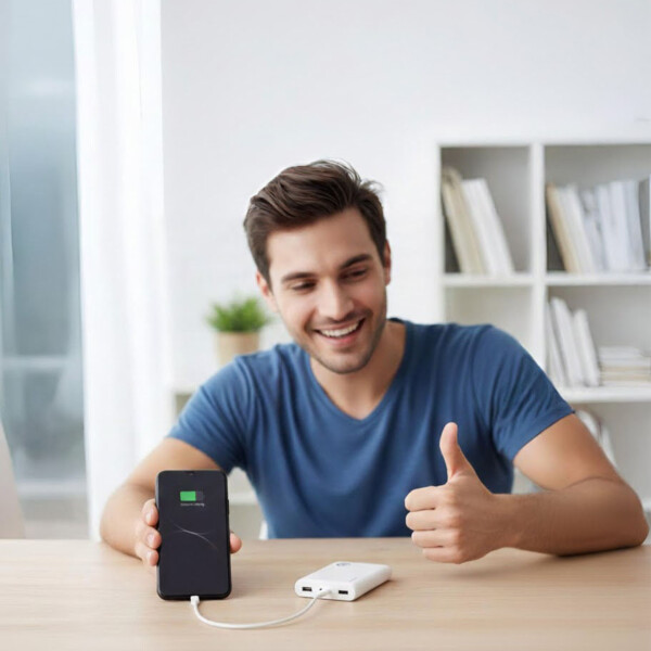 Cargador Portatil Power Bank Led Usb C 5000ma Cable Goldtech Color Blanco