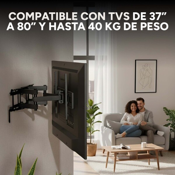Soporte De Pared Doble Brazo Acero Tv De 37" - 80" Brateck Color Negro