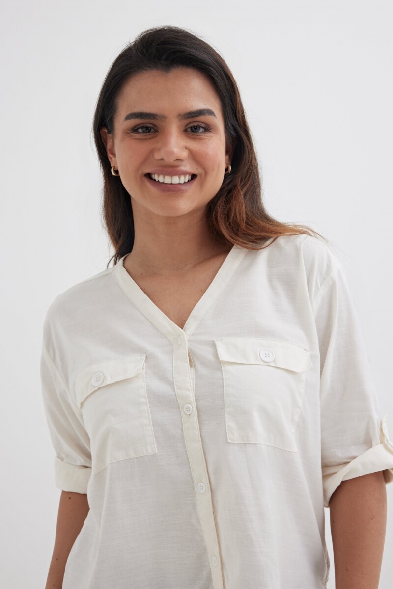 Camisa mangas 3/4 escote en V BLANCO