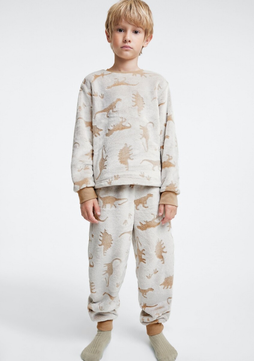PIJAMA INFANTIL DE FORRO POLAR ESTAMPADO - BEIGE 