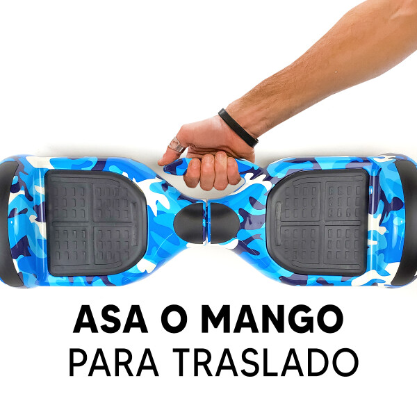 Combo De Skate Eléctrico 6.5" Con Luces Y Bluetooth + Asiento Para Hoverboard PK SKATE 6.5 CAMUFLAJE AZUL 20 + ASIENTO