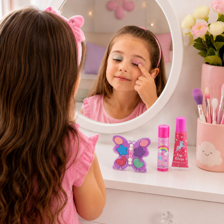 Kit Belleza Niña c/Bolso Sombra Ojos Bálsamo y Brillo Labial Multicolor