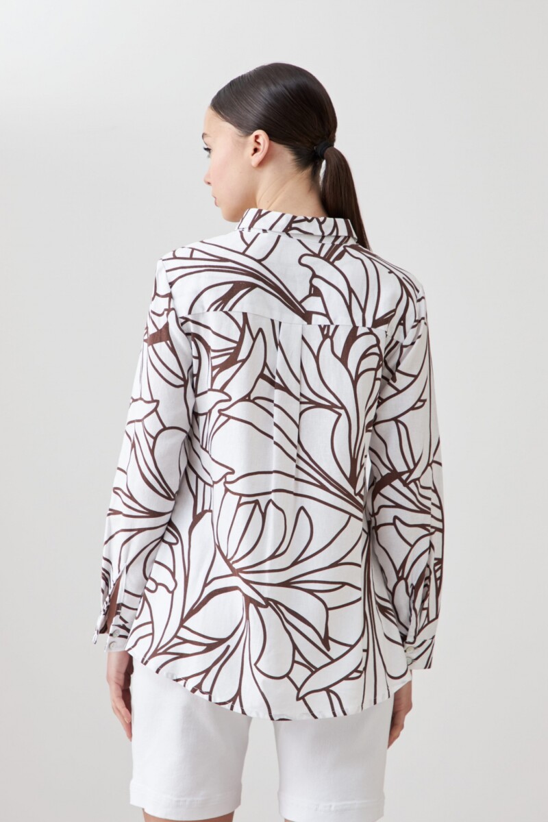 Camisa de lino con estampa abstracta chocolate