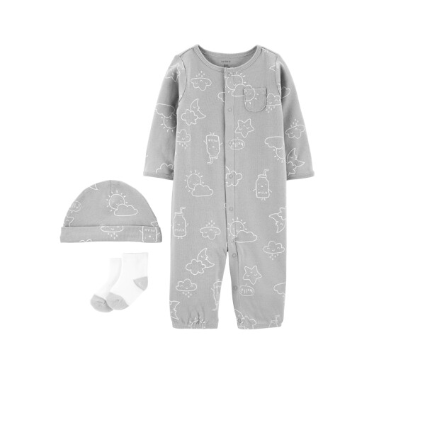Enterito Carters Con medias y gorro - Primer Muda NB Milk Gris