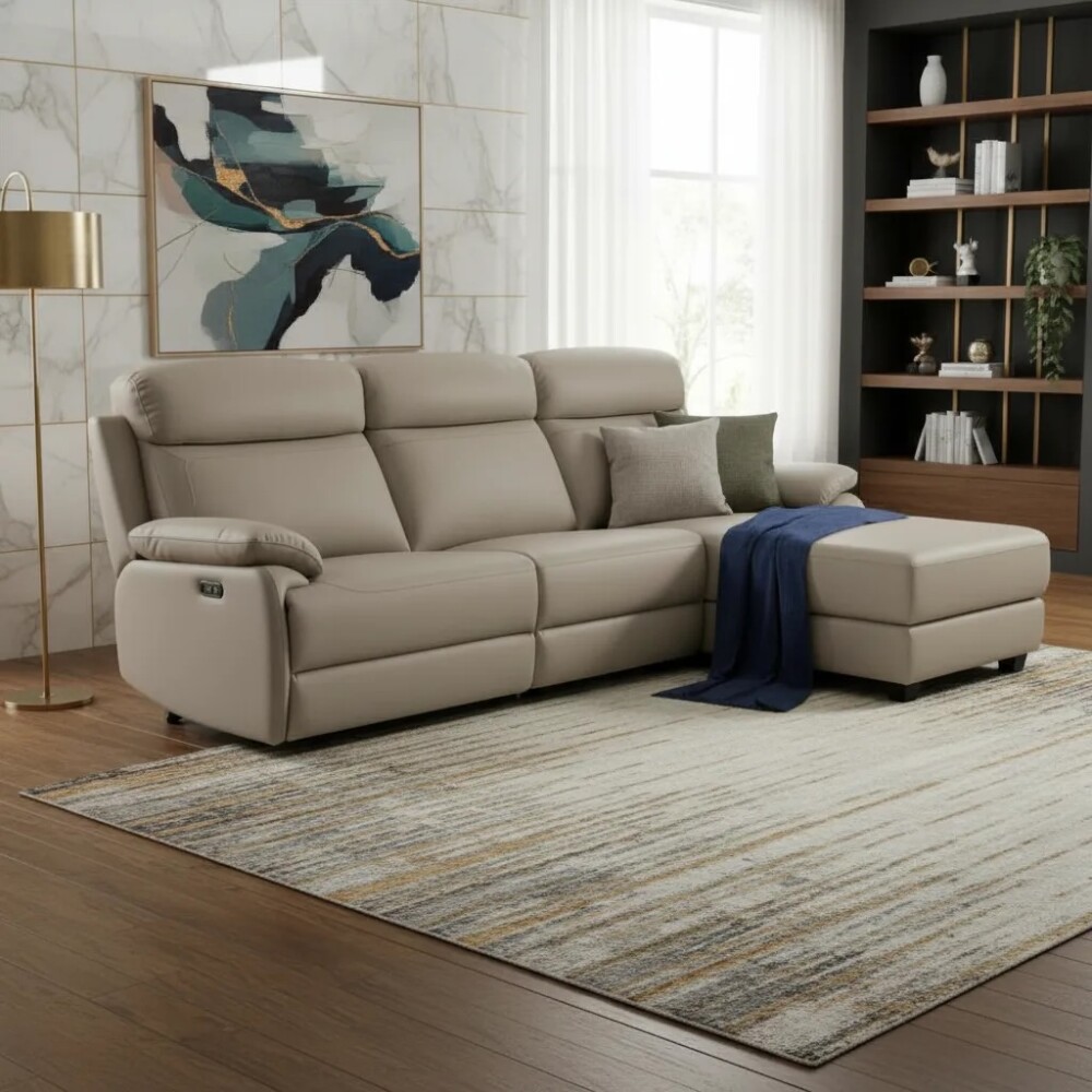 SOFA SILLÓN CON CHAISE RECLINABLE RETRACTIL CON SISTEMA ELECTRICO Y EN CUERO GENUINO SOFA SILLÓN CON CHAISE RECLINABLE RETRACTIL CON SISTEMA ELECTRICO Y EN CUERO GENUINO