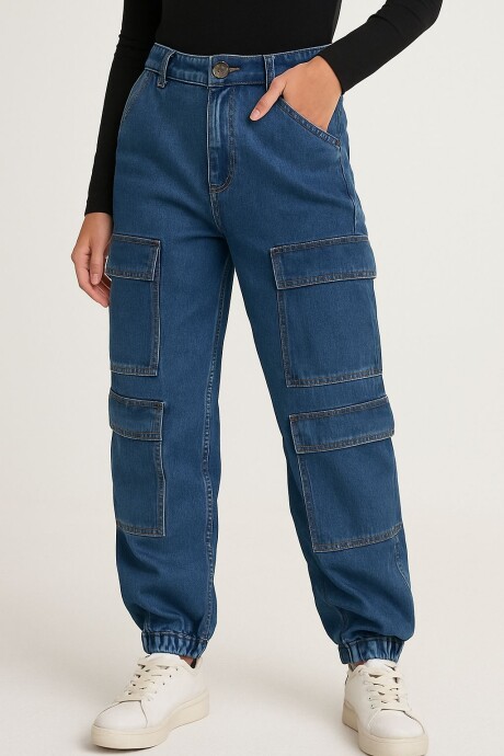 Jean Baggy Cargo 4 bolsillos Azul