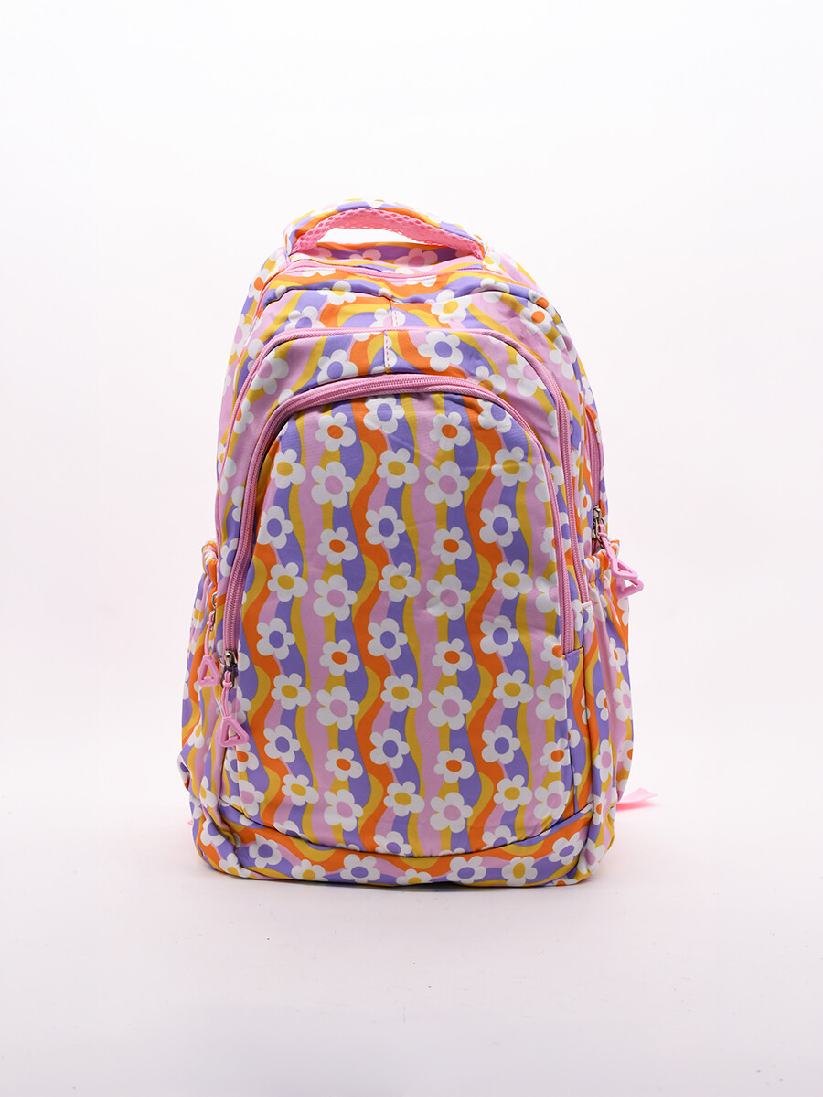 MOCHILA FLOWER DOBLE CIERRE - NARANJA 