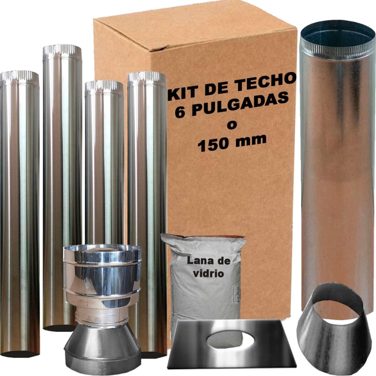 KIT DE CAÑOS SALIDA POR TECHO 6" ACERO INOXIDABLE 4TMS 