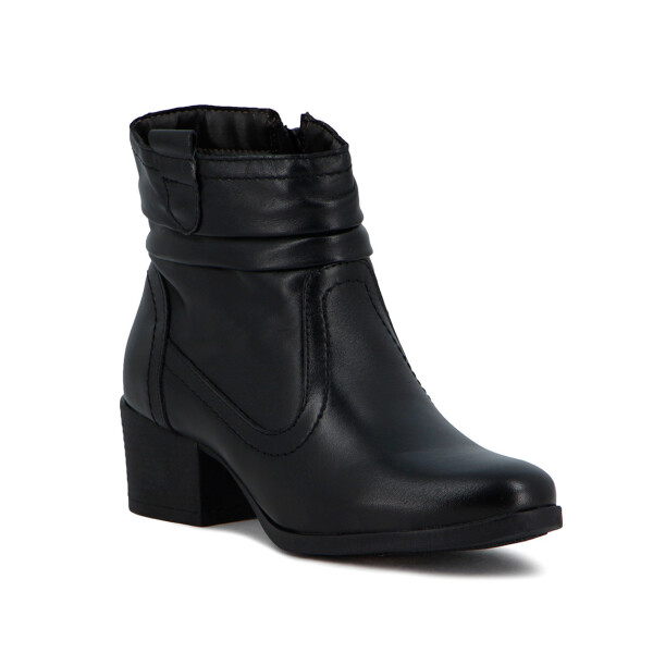 Country Bota Mujer De Cuero Caña Baja Taco Cuadrado Negro