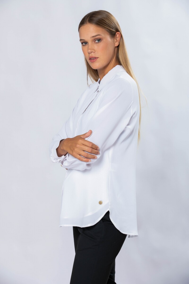 Blusa clásica lisa manga larga con botones - Blanco 