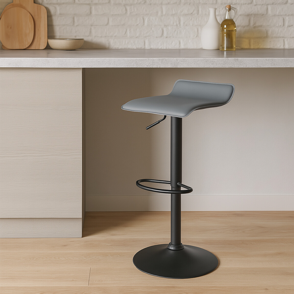 Butaca ecocuero con base negra - Gris 