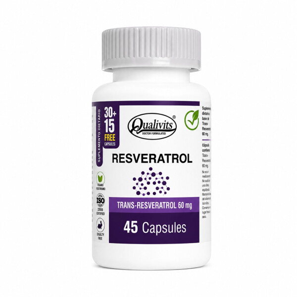 Trans-Resveratrol 60 mg | Antioxidante Natural | 45 Cápsulas - Qualivits Trans-Resveratrol 60 mg | Antioxidante Natural | 45 Cápsulas - Qualivits