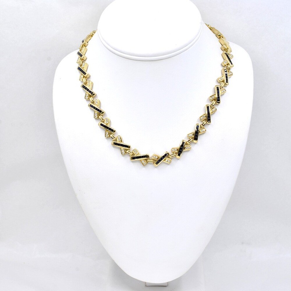 Collar En Oro 18K, Brillantes Y Zafiros Collar En Oro 18K, Brillantes Y Zafiros