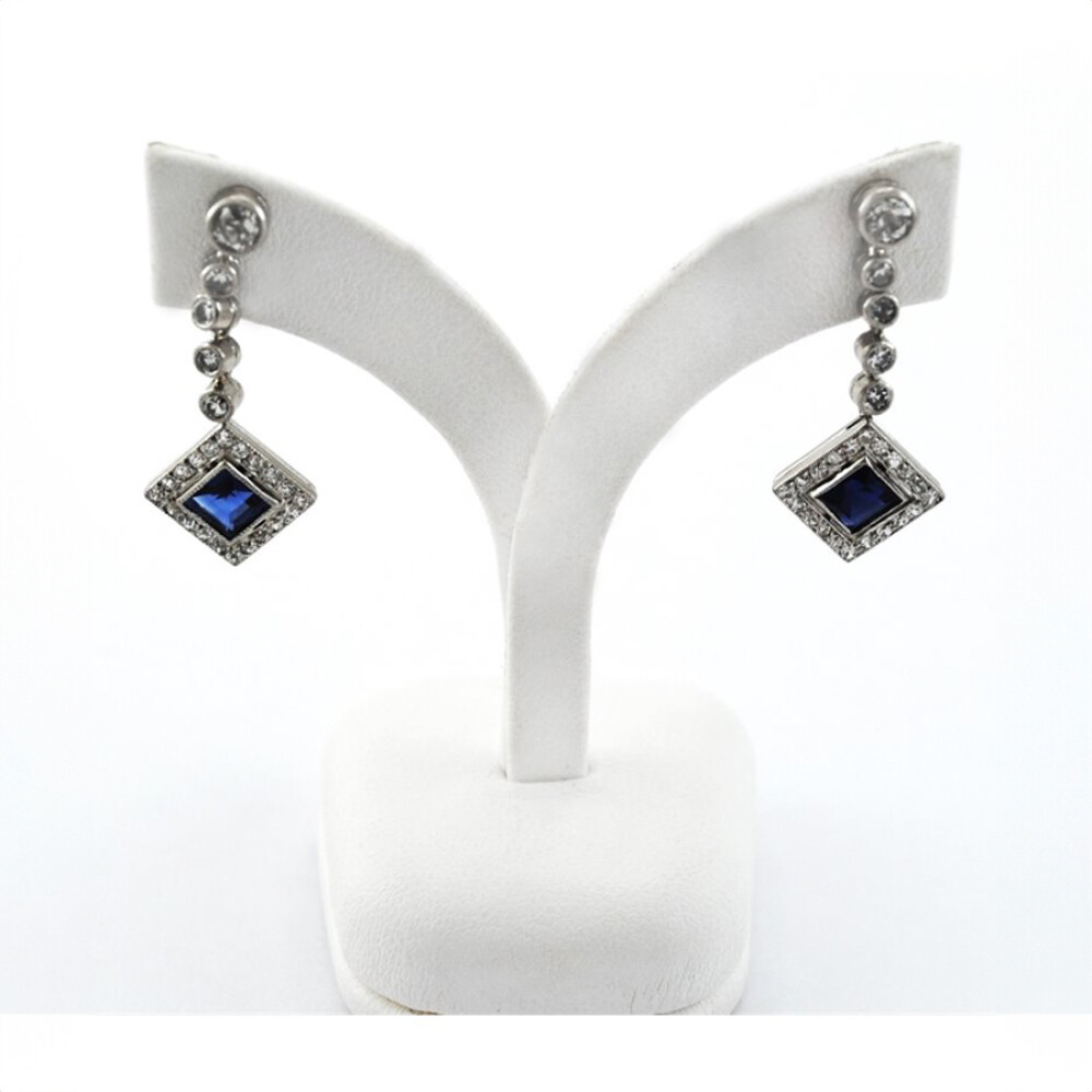 Caravana Oro Blanco 18K Con Brillantes Y Zafiros Naturales Caravana Oro Blanco 18K Con Brillantes Y Zafiros Naturales