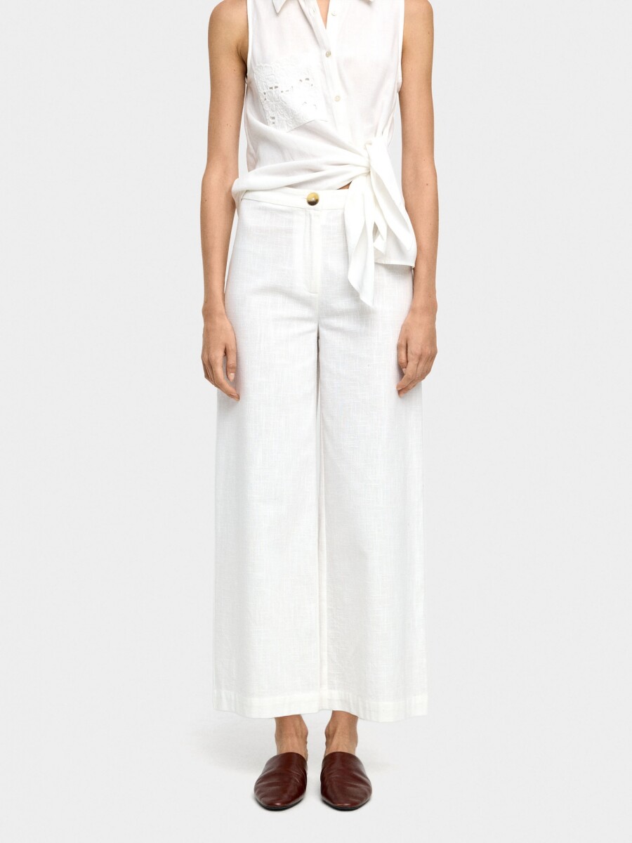 Pantalón Con Bordado 100% Algodón blanco