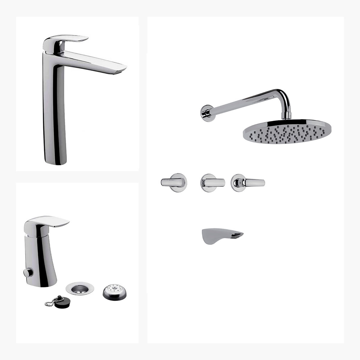 Juego Completo De Griferia, Incluye Lavatorio Alto, Bidet Y Ducha De Embutir Epuyen Fv 