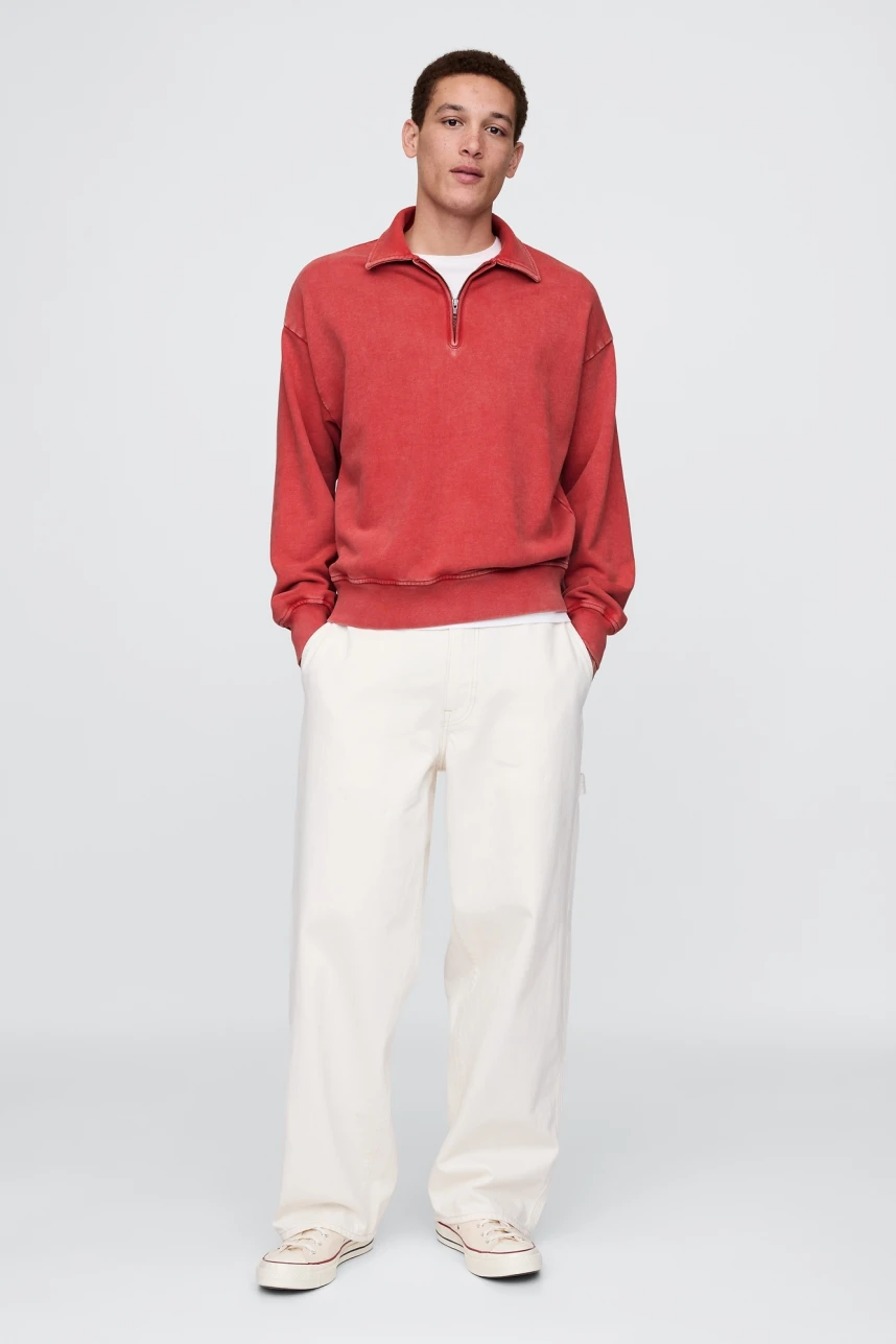 Buzo Deportivo Sin Felpa Medio Cierre Hombre Washed Red
