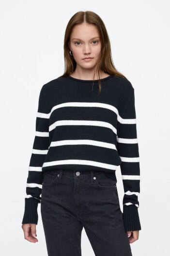 Buzo Básico Mujer Black White Stripe