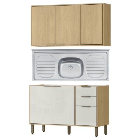 Bajo Mesada 120 cm 3 Puertas 2 Cajones y Aéreo 3 Puertas y Estantes Cocina Modular Gloria MDP 15mm y Pileta Tramontina Central Bajo Mesada 120 cm 3 Puertas 2 Cajones y Aéreo 3 Puertas y Estantes Cocina Modular Gloria MDP 15mm y Pileta Tramontina Central