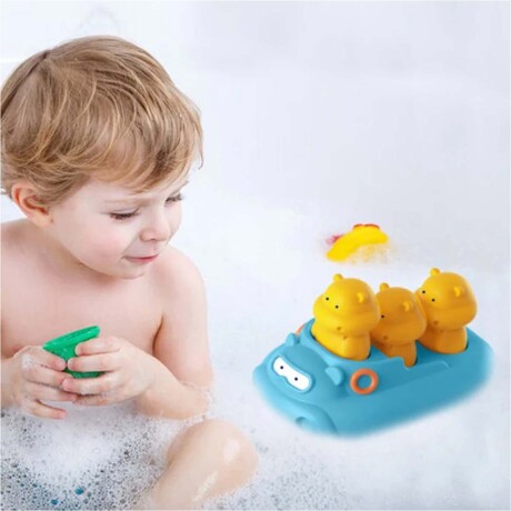 Juego de Baño Agua en Silicona Barco y Muñecos Bebé Huanger Celeste
