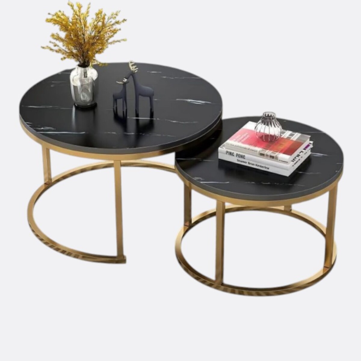 Mesa Auxiliar Circular Doble Chica - Negro y Dorado 