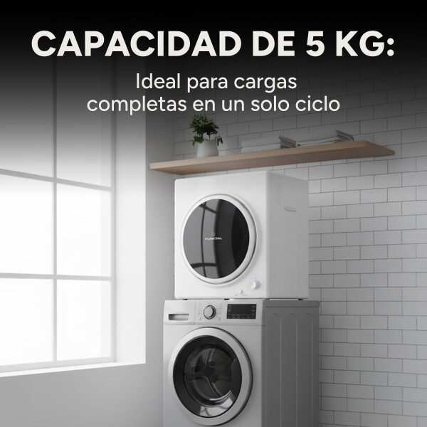 Secarropa Frontal Punktal 5kg Potencia 1300w + Soporte Pared Color Blanco