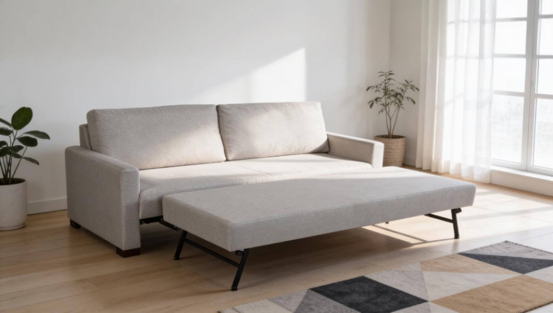 Sofá Cama Toledo 2.10m Lino Beige | Espuma D26 + Eucaliptus | Cama Auxiliar Incluida 