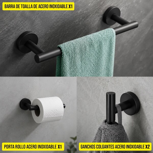 Set Accesorios De Baño Juego De 4 Piezas De Acero Inoxidable Percha Organizador Imback Color Negro Set Accesorios De Baño Juego De 4 Piezas De Acero Inoxidable Percha Organizador Imback Color Negro