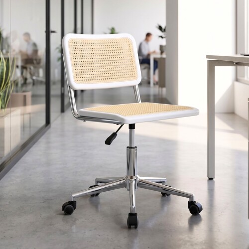 Silla de Escritorio Simil Rattan Blanco