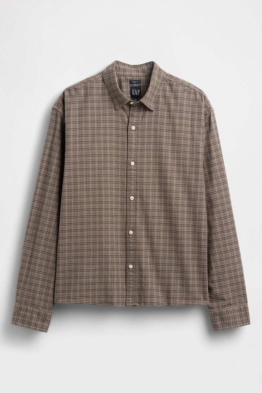 Camisa Oxford Cropped Hombre Brown Plaid