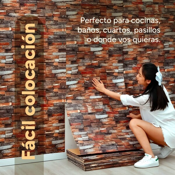 Revestimiento Pared Adhesivo 3d Piedra Ladrillo 20 Mts x 0,70 Mts Variante Color Rojo Ladrillo