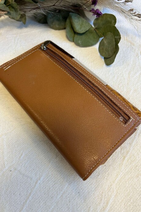 Billetera Lirio Mostaza, beige y negro
