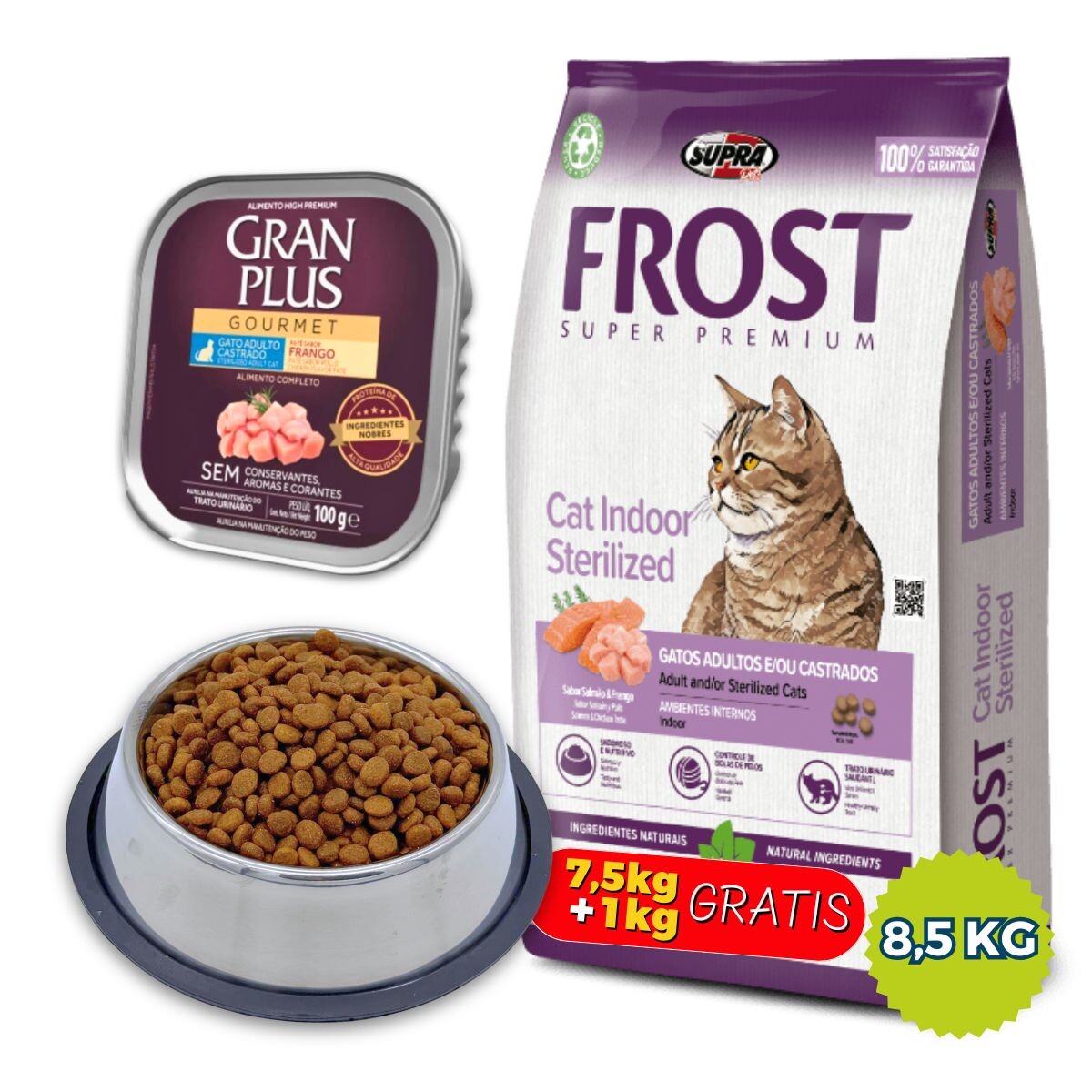 FROST GATOS ADULTOS Y/O CASTRADOS - 7.5 + 1 KG GRATIS + PATE + PLATO DE REGALO 