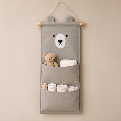 Organizador Colgante Osito Con 3 Bolsillos Para Bebé 60x20cm Gris 1
