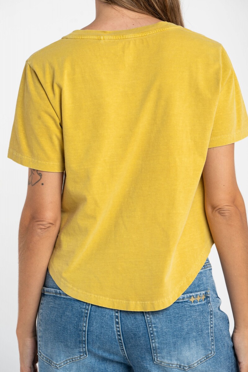 Remera Algodon Lavado Manga Corta Mostaza