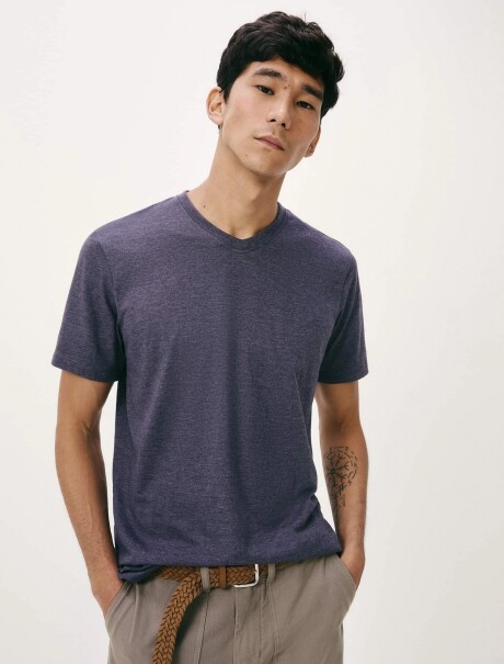 CAMISETA BÁSICA MANGA CORTA CUELLO EN V AZUL