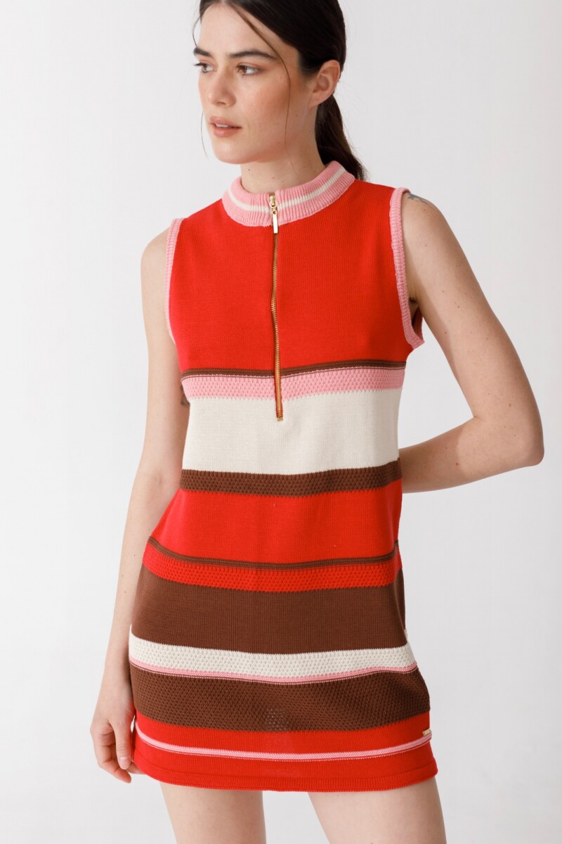 VESTIDO ZIP KNIT Rojo Y Rosa