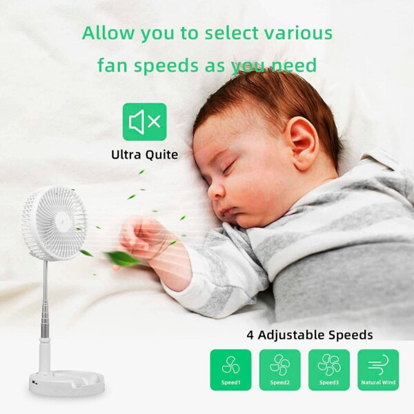 Ventilador Portatil Recargable Extensible 3 Velocidades Color Variante Blanco