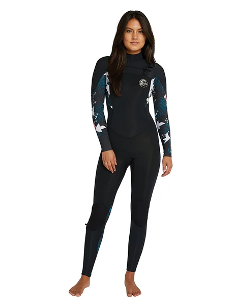 Bahia 3/2mm - Chest zip Hibisco Negro