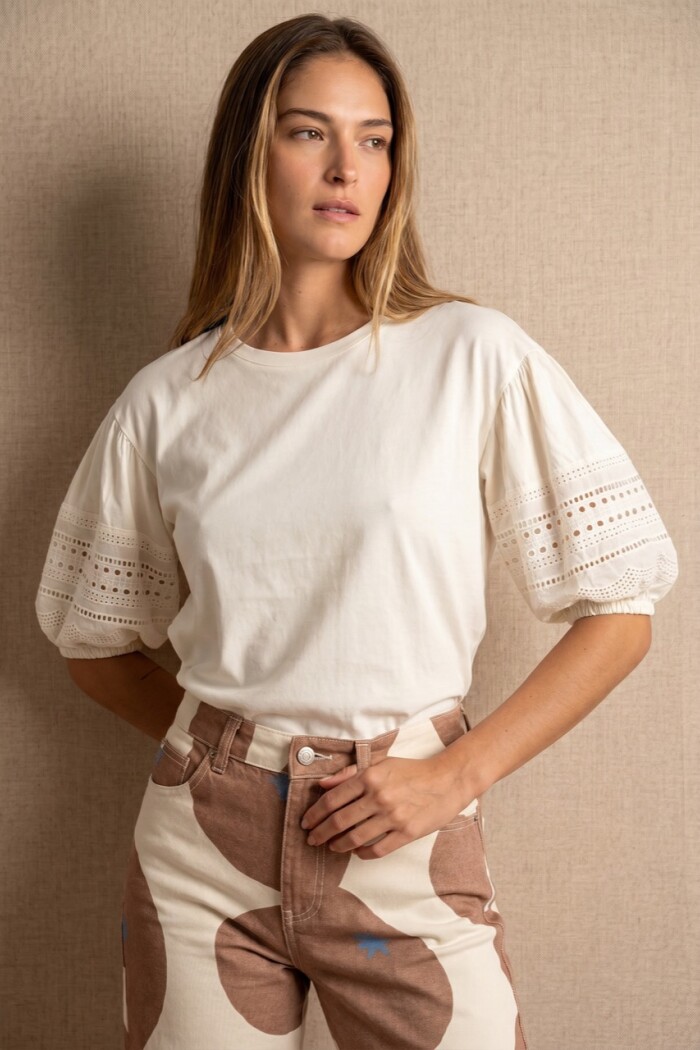 Remera Algodón Combinada Crudo