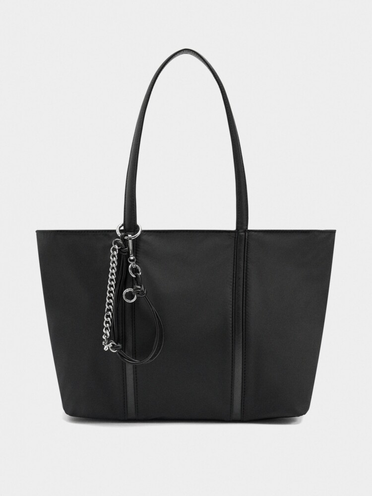 Bolso Shopper De Nylon Con Colgante negro