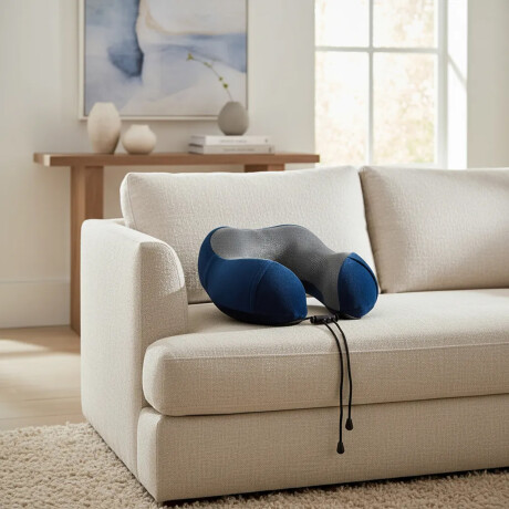 Almohadón De Viaje Viscoelástico Cervical C/Memoria Afelpado Azul