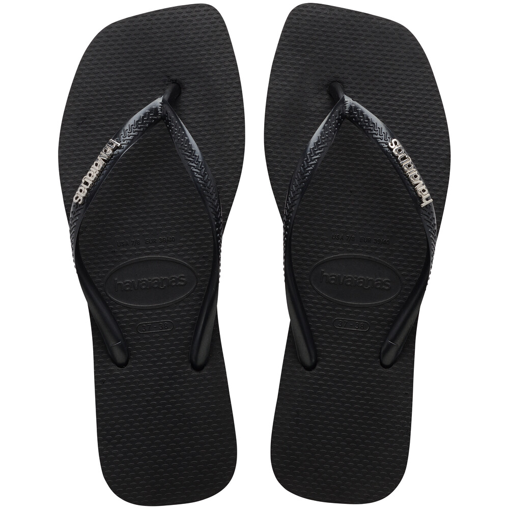 Sandalias Havaianas Sl Sq Logo Met FC Mujer Negro/Plata