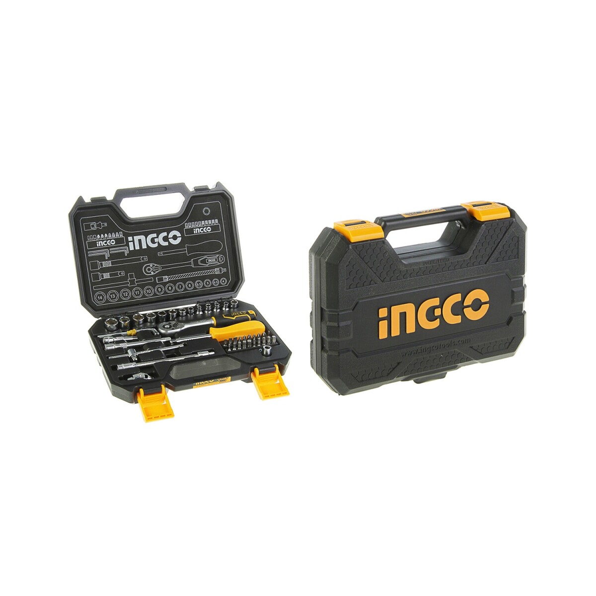 Set de 45 herramientas dados 1/4" puntas destornillador con valija Ingco 