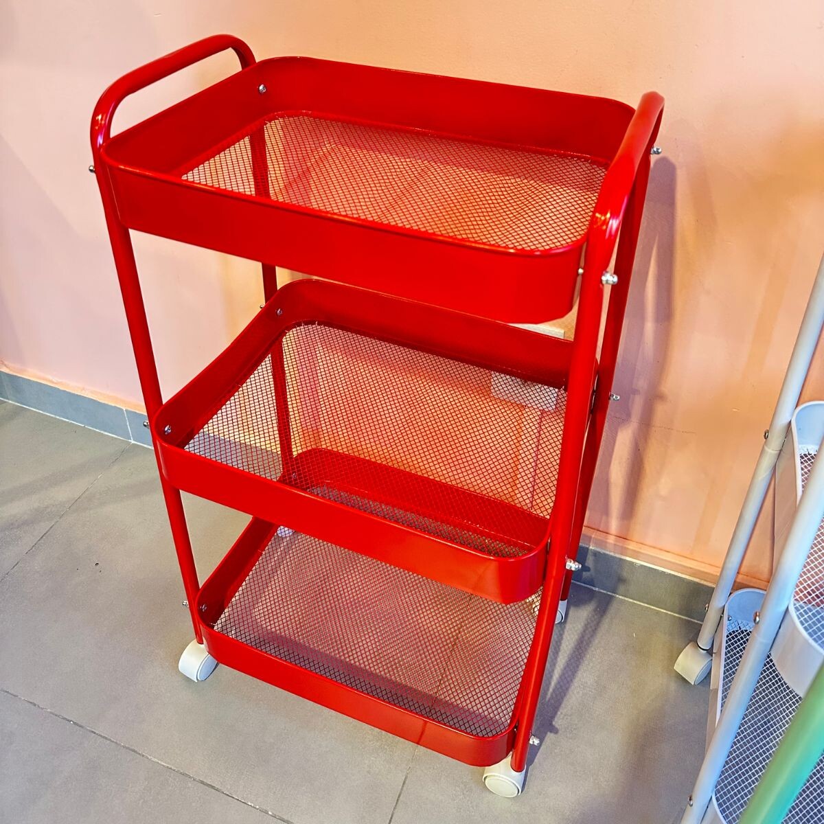 ZZ01 - Carro Organizador Metálico 3 Estantes Y Ruedas 42x30x73cm - Rojo 