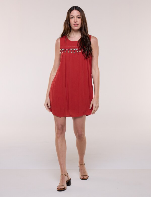 Vestido Corto Con Apliques TERRACOTA