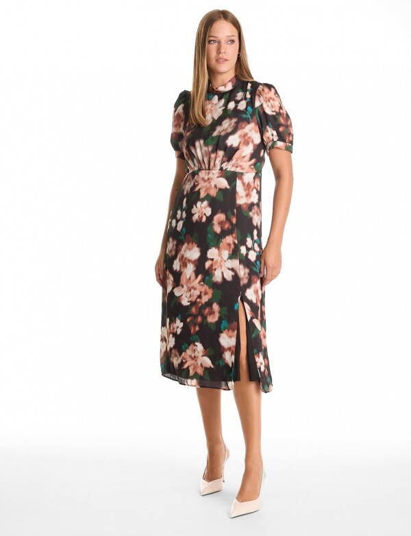 Vestido Saten Flores MULTI/NEGRO