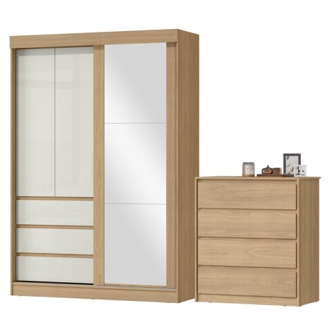 Combo Dormitorio Premium: Ropero Bagdá 100% MDF con Espejo y Cómoda Carla – Castaño Combo Dormitorio Premium: Ropero Bagdá 100% MDF con Espejo y Cómoda Carla – Castaño